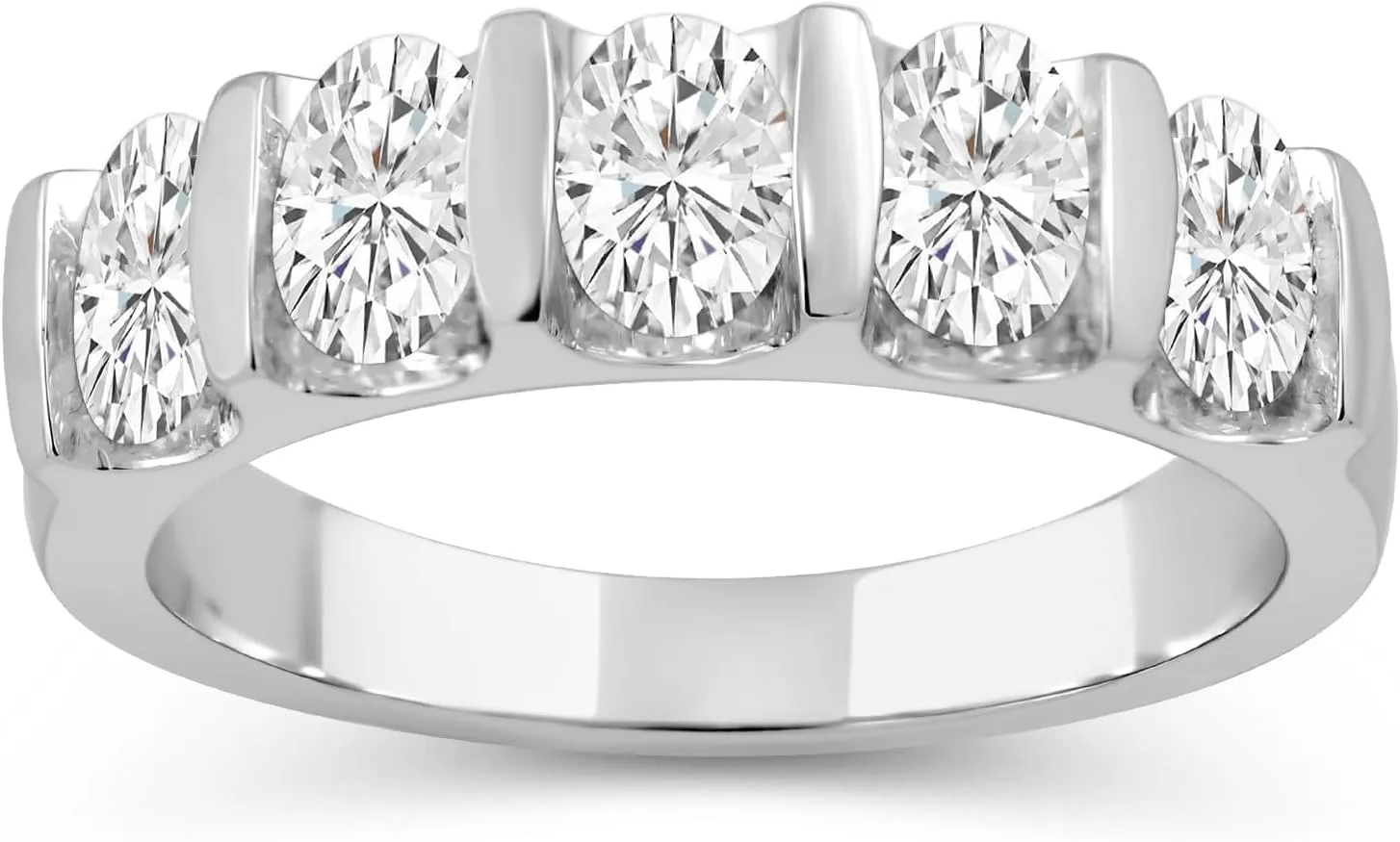 Jewelili 5 Stone Anniversary Ring for Women with 1.5 CTTW Oval Cut Lab Grown Diamonds in 10K White Gold | Size 5
