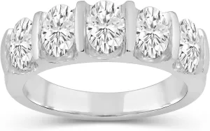 Jewelili 5 Stone Anniversary Ring for Women with 2.0 CTTW Oval Cut Lab Grown Diamonds in 10K White Gold | Size 6.5