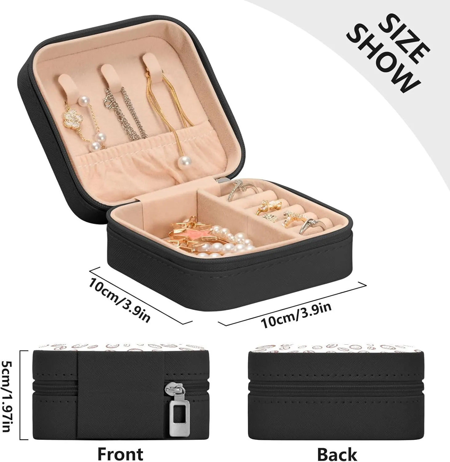 Jewelry Box Coffee Bean Travel Mini Jewelry Storage Box, Portable PU Leather Jewelry Organizer Case Necklace, Earrings, Rings, Bracelet Storage Holder for Girls Ladies Women Gift