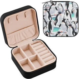 Jewelry Box Cute Penguin Travel Mini Jewelry Storage Box, Portable PU Leather Jewelry Organizer Case Necklace, Earrings, Rings, Bracelet Storage Holder for Girls Ladies Women Gift