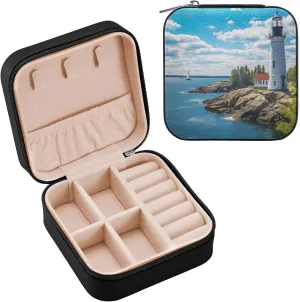 Jewelry Box Lighthouse Travel Mini Jewelry Storage Box, Portable PU Leather Jewelry Organizer Case Necklace, Earrings, Rings, Bracelet Storage Holder for Girls Ladies Women Gift