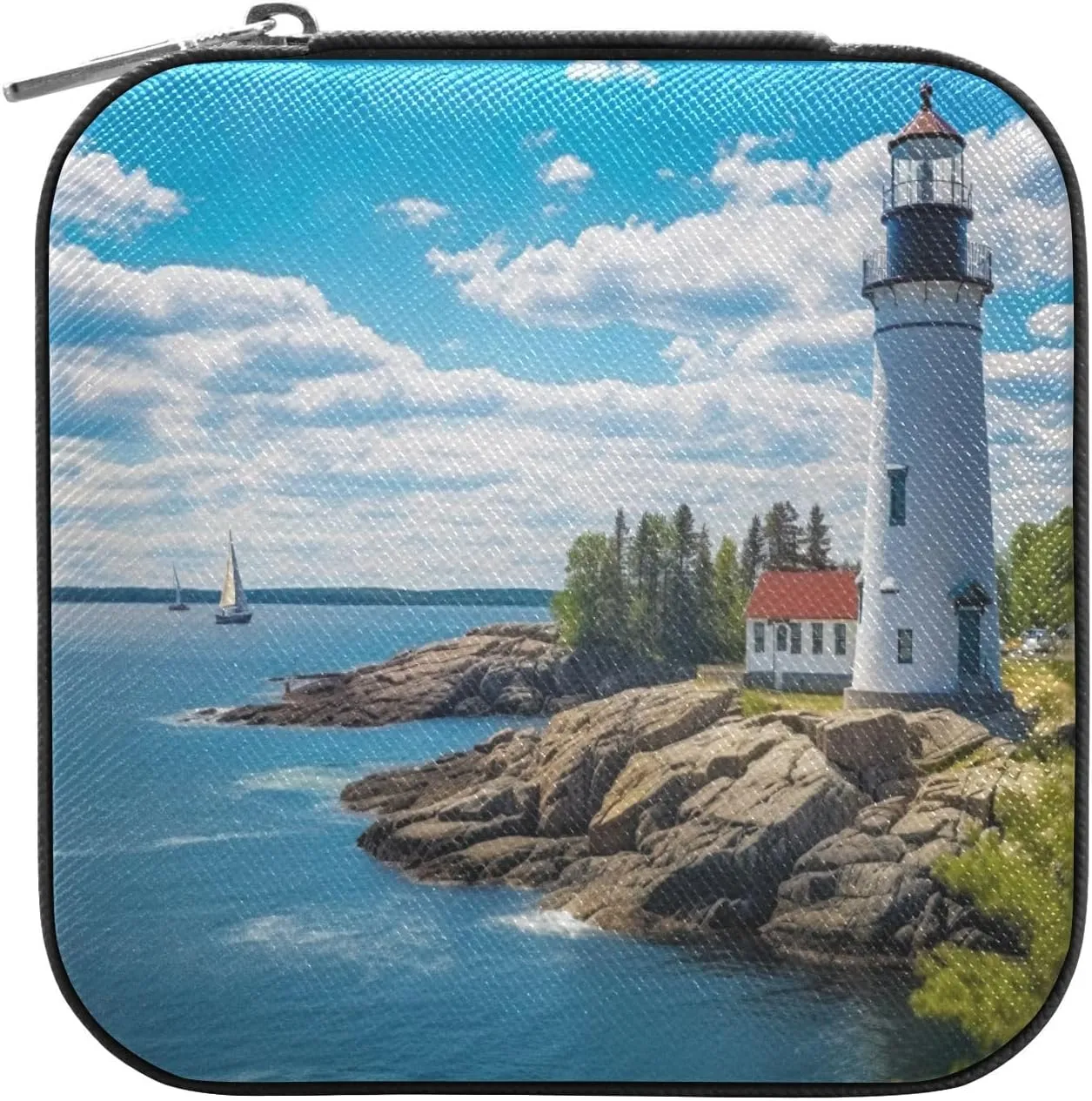 Jewelry Box Lighthouse Travel Mini Jewelry Storage Box, Portable PU Leather Jewelry Organizer Case Necklace, Earrings, Rings, Bracelet Storage Holder for Girls Ladies Women Gift
