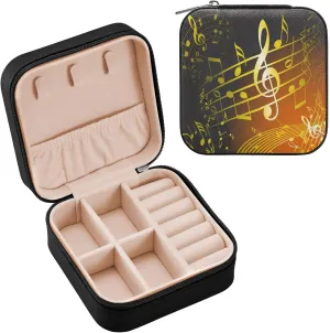Jewelry Box Music Note Travel Mini Jewelry Storage Box, Portable PU Leather Jewelry Organizer Case Necklace, Earrings, Rings, Bracelet Storage Holder for Girls Ladies Women Gift