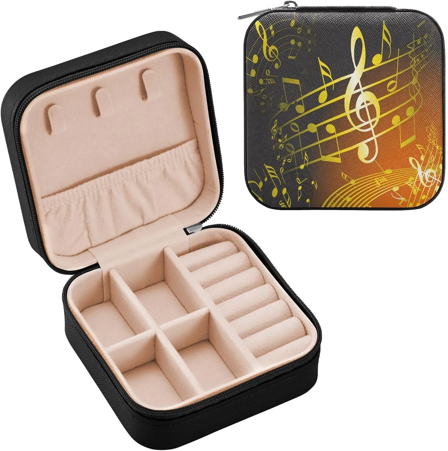 Jewelry Box Music Note Travel Mini Jewelry Storage Box, Portable PU Leather Jewelry Organizer Case Necklace, Earrings, Rings, Bracelet Storage Holder for Girls Ladies Women Gift