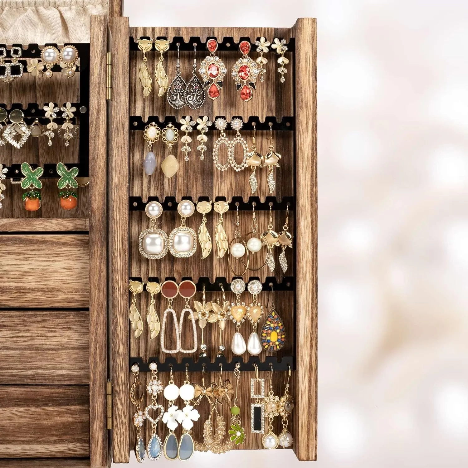 Jewelry Box Organizer, Large Wooden Jewelry Boxes for Women, Rustic Earring Jewelry Organizer for Necklace Earring Ring Bracelet, Gift for Her