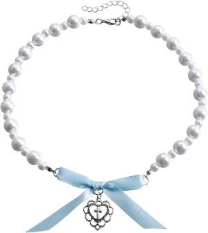 Jewelry Love Imitation Pearl Beaded Necklace Ribbon Bow Fashion Necklace