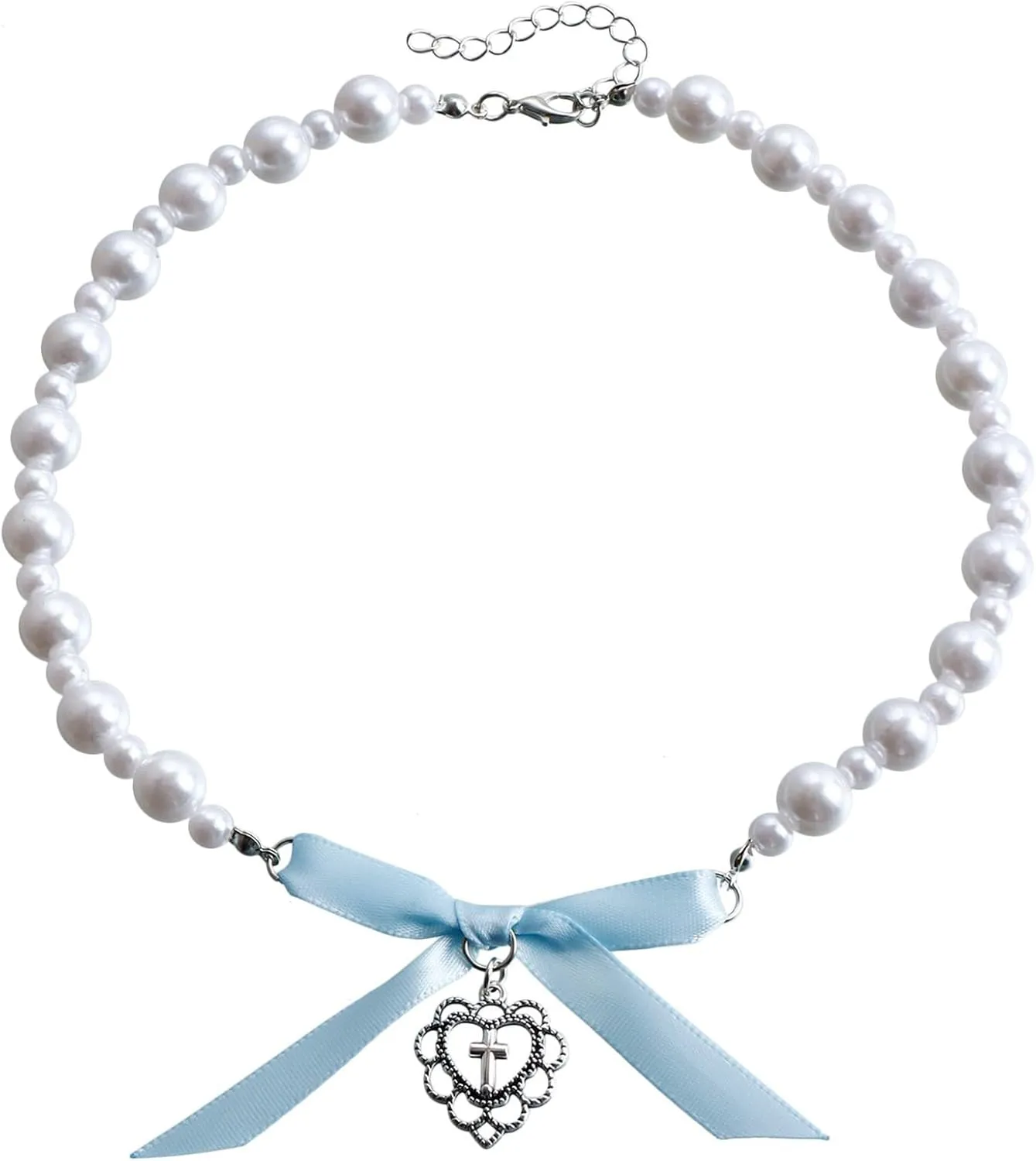 Jewelry Love Imitation Pearl Beaded Necklace Ribbon Bow Fashion Necklace