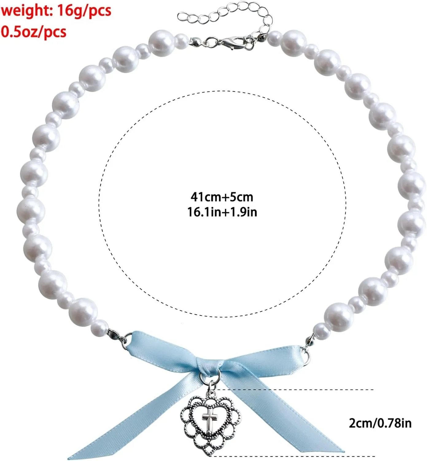 Jewelry Love Imitation Pearl Beaded Necklace Ribbon Bow Fashion Necklace
