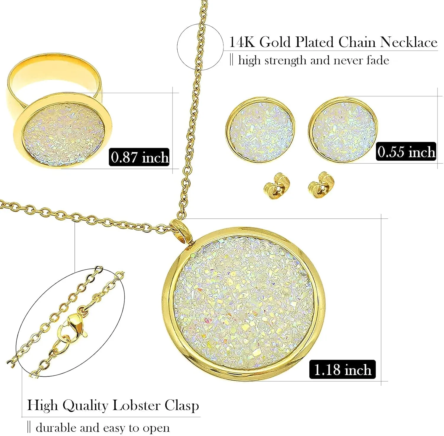 Jewelry Sets For Women,Round Gold Necklace Earring Ring Sets For Women,Bridal Jewelry Set For Wedding,Wedding Jewelry For Bride