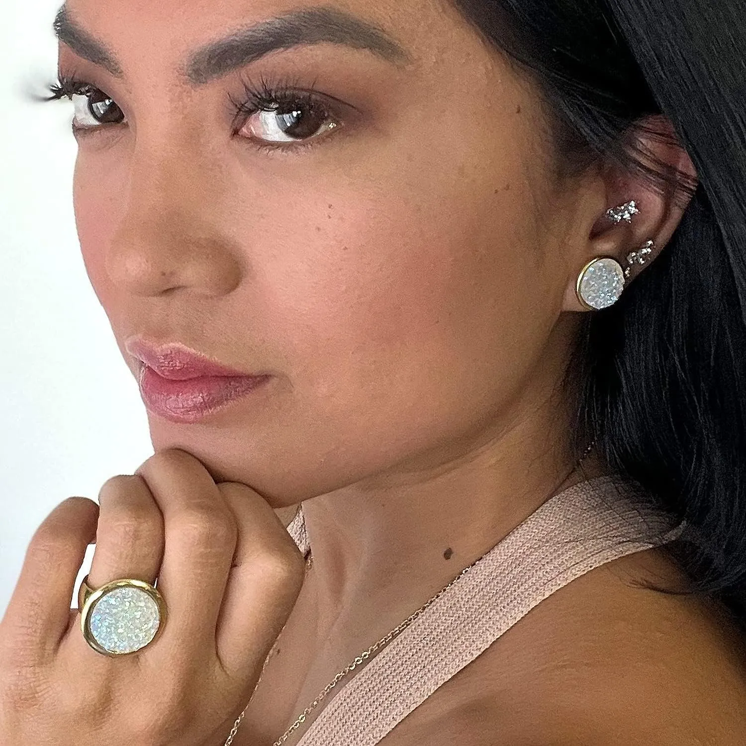 Jewelry Sets For Women,Round Gold Necklace Earring Ring Sets For Women,Bridal Jewelry Set For Wedding,Wedding Jewelry For Bride