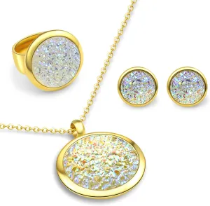 Jewelry Sets For Women,Round Gold Necklace Earring Ring Sets For Women,Bridal Jewelry Set For Wedding,Wedding Jewelry For Bride