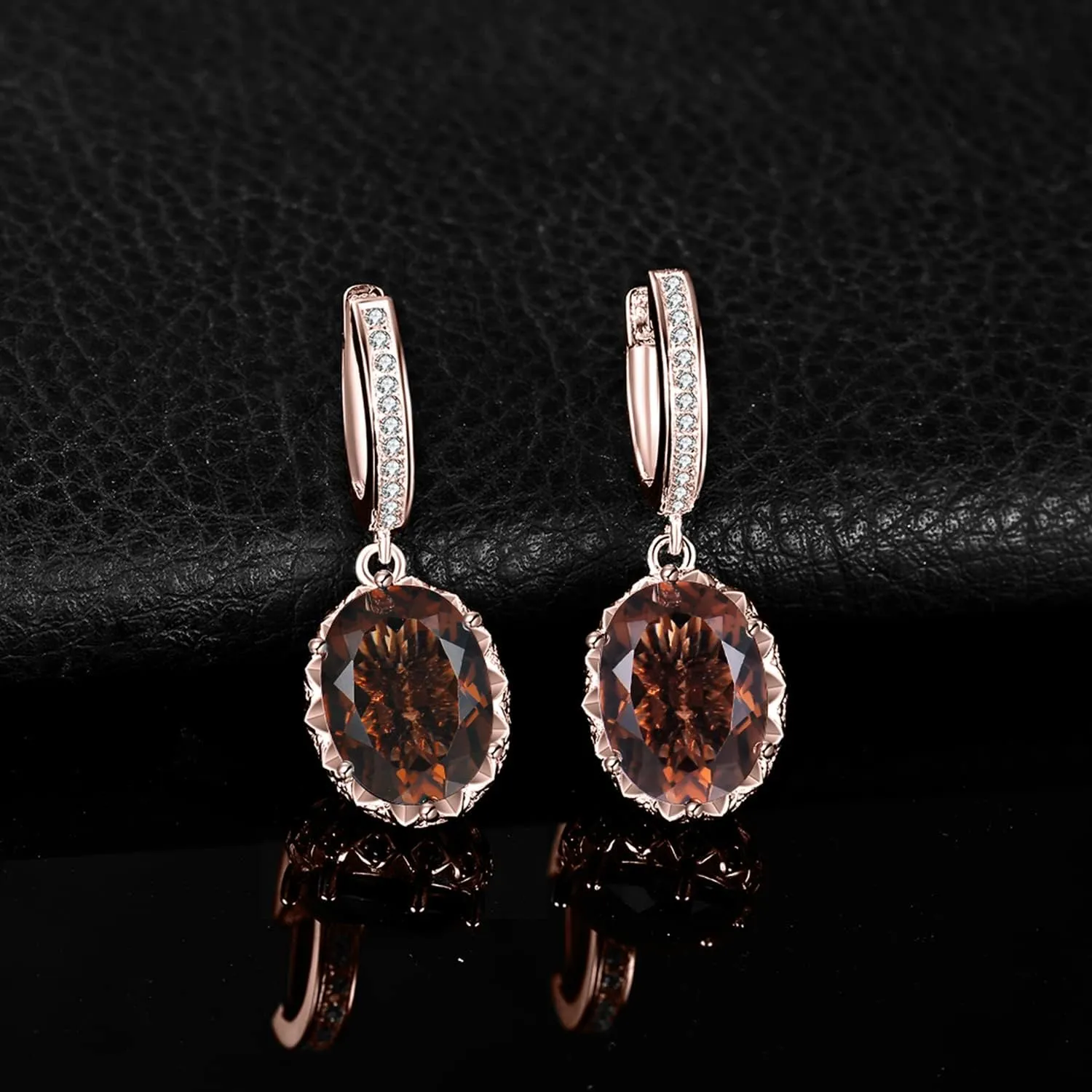 JewelryPalace Huge 7.2ct Oval Shape Natural Smoky Quartz Dangle Drop Earrings for Women, 14K White Yellow Rose Gold Plated 925 Sterling Silver Huggie Hoop Earrings, Natural Gemstone Jewelry Sets