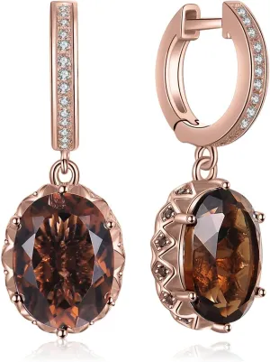 JewelryPalace Huge 7.2ct Oval Shape Natural Smoky Quartz Dangle Drop Earrings for Women, 14K White Yellow Rose Gold Plated 925 Sterling Silver Huggie Hoop Earrings, Natural Gemstone Jewelry Sets