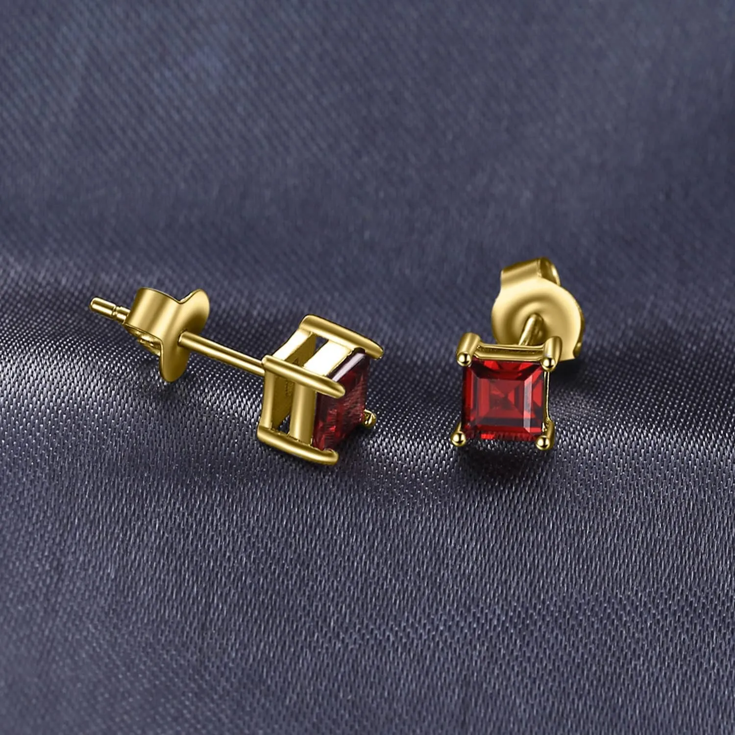 JewelryPalace Square 0.8ct Genuine Garnet Peridot Amethyst Citrine Topaz Created Ruby Sapphire Simulated Emerald Gemstone Stud Earrings Women, 14k Gold Plated 925 Sterling Silver Earring Jewelry Set