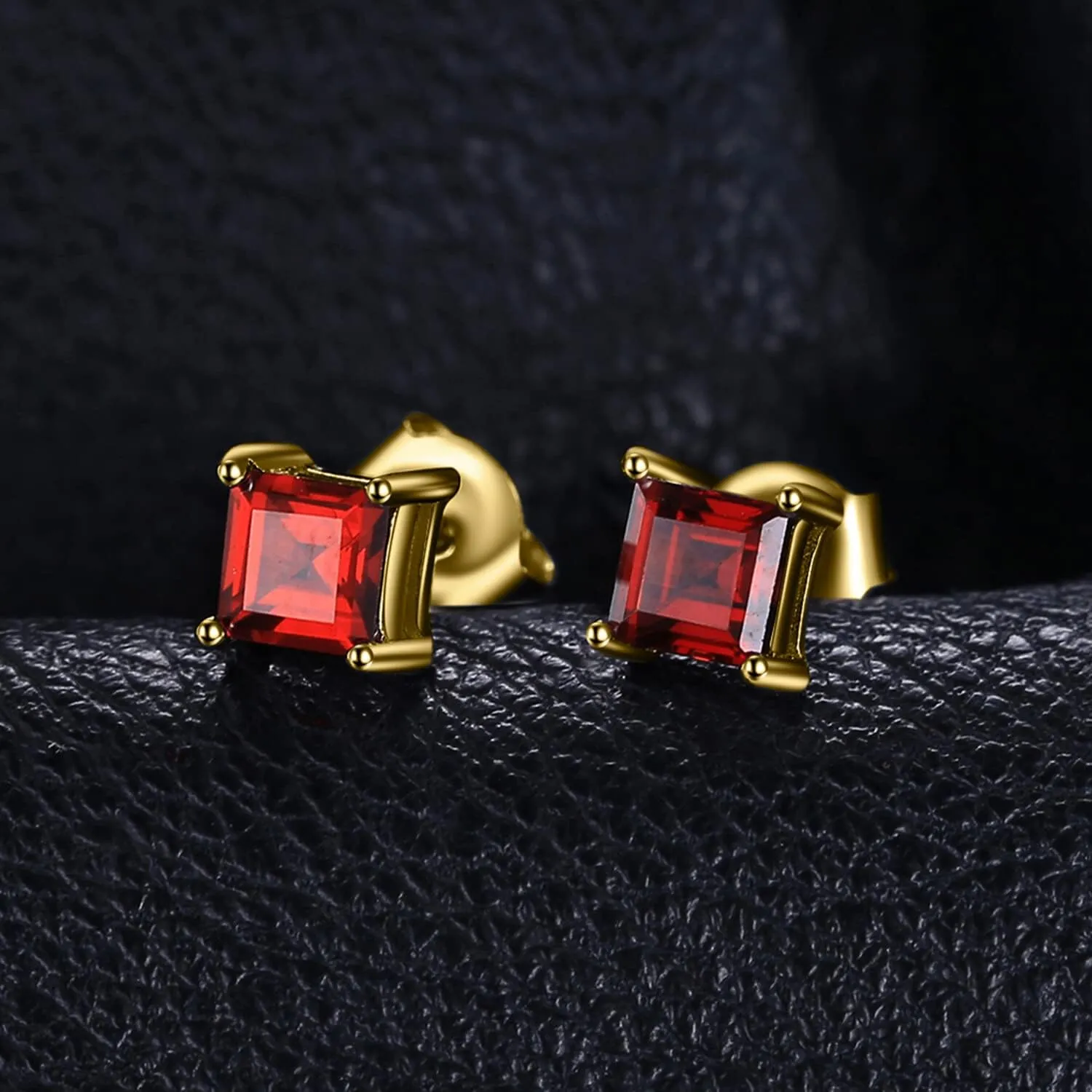 JewelryPalace Square 0.8ct Genuine Garnet Peridot Amethyst Citrine Topaz Created Ruby Sapphire Simulated Emerald Gemstone Stud Earrings Women, 14k Gold Plated 925 Sterling Silver Earring Jewelry Set