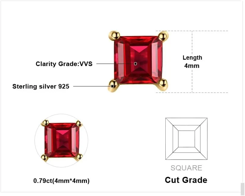 JewelryPalace Square 0.8ct Genuine Garnet Peridot Amethyst Citrine Topaz Created Ruby Sapphire Simulated Emerald Gemstone Stud Earrings Women, 14k Gold Plated 925 Sterling Silver Earring Jewelry Set