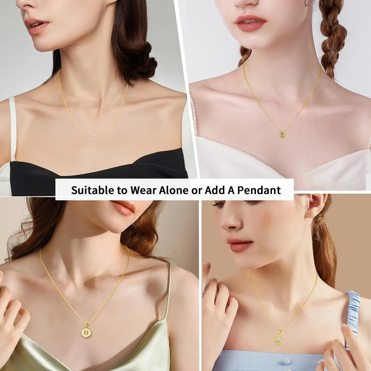 Jewlpire Solid 18k Gold Over 925 Sterling Silver Chain Necklace for Women, 1.2mm Cable Chain Necklace Thin & Dainty & Sturdy Women's Chain Necklaces 14/16/17/18/20/22/24 Inch