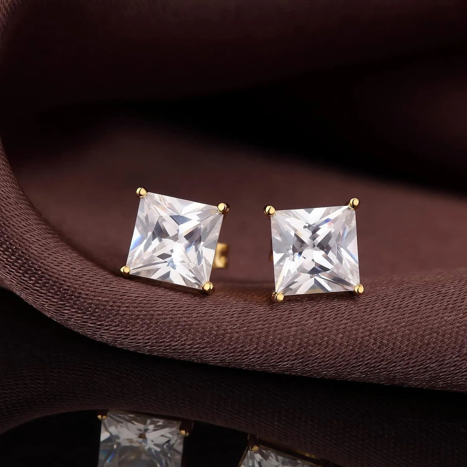 Jiamiaoi 18K White Gold Plated Simulated Diamond Earrings for Men Women 925 Sterling Silver Cubic Zirconia CZ Stud Earrings, Hypoallergenic and Nickel Free Earrings Studs 4mm-8mm