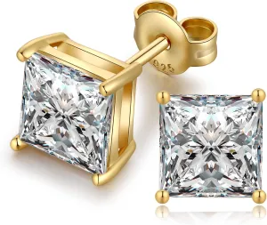 Jiamiaoi 18K White Gold Plated Simulated Diamond Earrings for Men Women 925 Sterling Silver Cubic Zirconia CZ Stud Earrings, Hypoallergenic and Nickel Free Earrings Studs 4mm-8mm