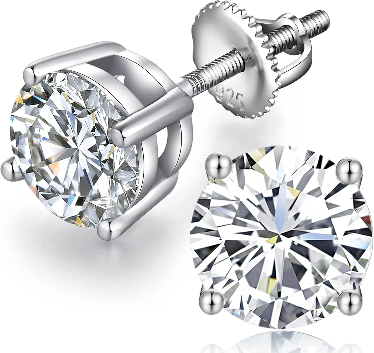 Jiamiaoi 18k White Gold Plated Simulated Diamond Stud Earrings Screw Back Sterling Silver Cubic Zirconia Stud Earrings Set 4 Millimeters-8 Millimeters Nickle Free Hypoallergenic Earring Studs