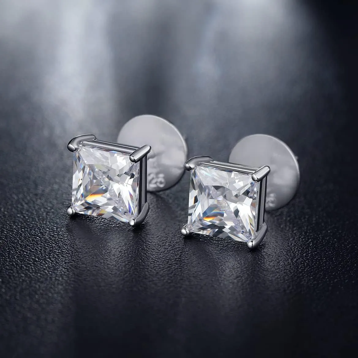 Jiamiaoi 18k White Gold Plated Simulated Diamond Stud Earrings Screw Back Sterling Silver Cubic Zirconia Stud Earrings Set 4 Millimeters-8 Millimeters Nickle Free Hypoallergenic Earring Studs