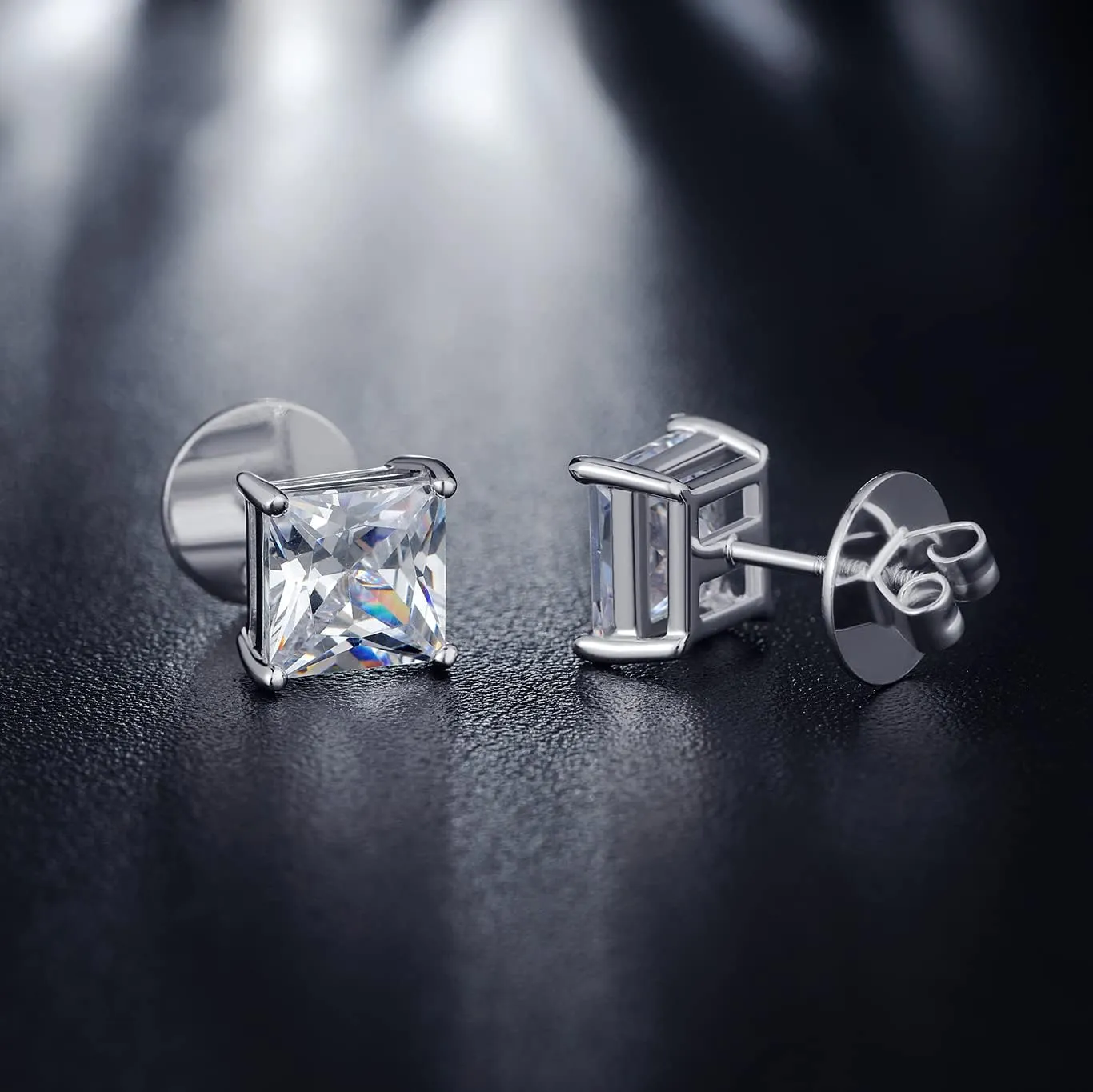Jiamiaoi 18k White Gold Plated Simulated Diamond Stud Earrings Screw Back Sterling Silver Cubic Zirconia Stud Earrings Set 4 Millimeters-8 Millimeters Nickle Free Hypoallergenic Earring Studs