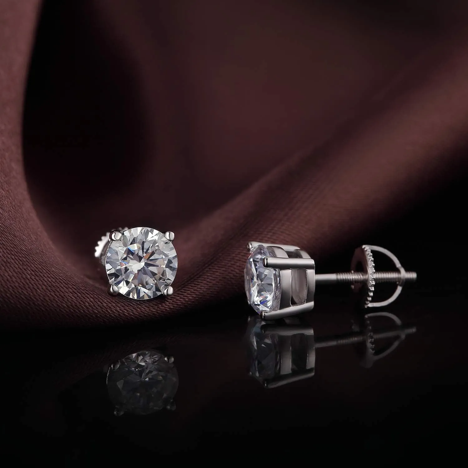 Jiamiaoi 18k White Gold Plated Simulated Diamond Stud Earrings Screw Back Sterling Silver Cubic Zirconia Stud Earrings Set 4 Millimeters-8 Millimeters Nickle Free Hypoallergenic Earring Studs