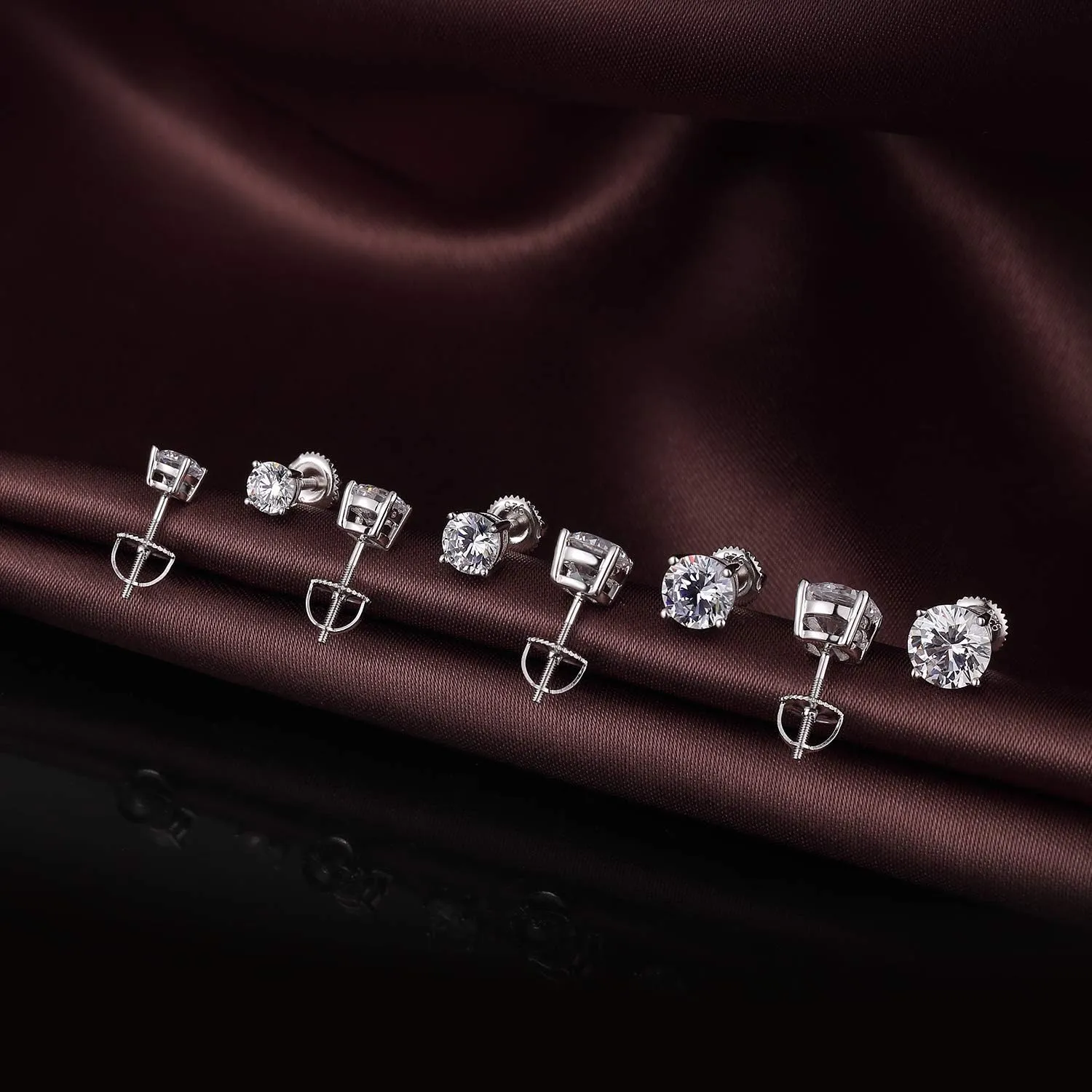 Jiamiaoi 18k White Gold Plated Simulated Diamond Stud Earrings Screw Back Sterling Silver Cubic Zirconia Stud Earrings Set 4 Millimeters-8 Millimeters Nickle Free Hypoallergenic Earring Studs