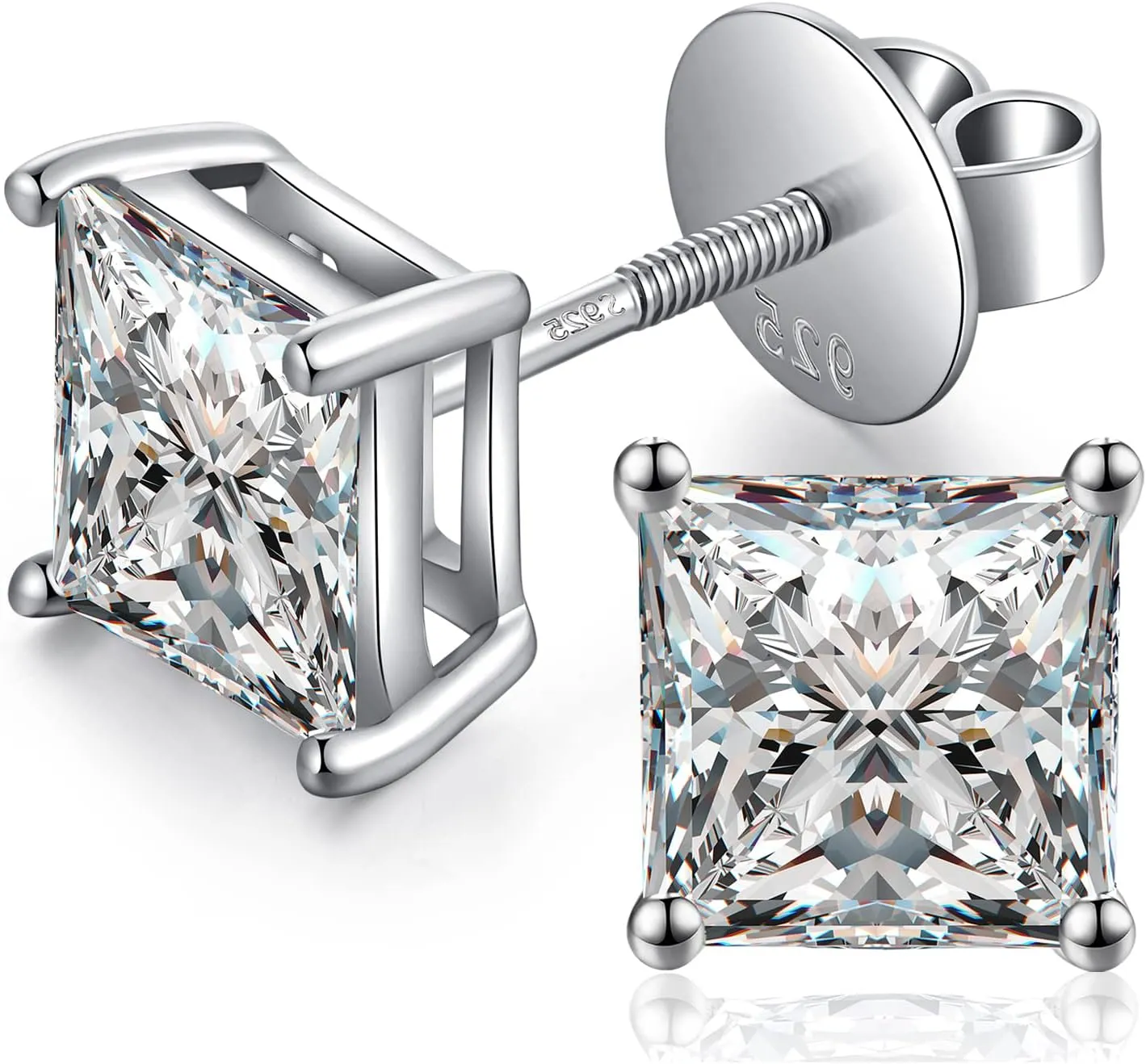 Jiamiaoi 18k White Gold Plated Simulated Diamond Stud Earrings Screw Back Sterling Silver Cubic Zirconia Stud Earrings Set 4 Millimeters-8 Millimeters Nickle Free Hypoallergenic Earring Studs