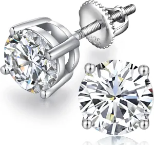 Jiamiaoi 18k White Gold Plated Simulated Diamond Stud Earrings Screw Back Sterling Silver Cubic Zirconia Stud Earrings Set 4 Millimeters-8 Millimeters Nickle Free Hypoallergenic Earring Studs