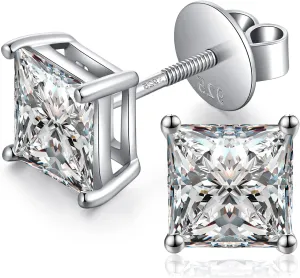 Jiamiaoi 18k White Gold Plated Simulated Diamond Stud Earrings Screw Back Sterling Silver Cubic Zirconia Stud Earrings Set 4 Millimeters-8 Millimeters Nickle Free Hypoallergenic Earring Studs