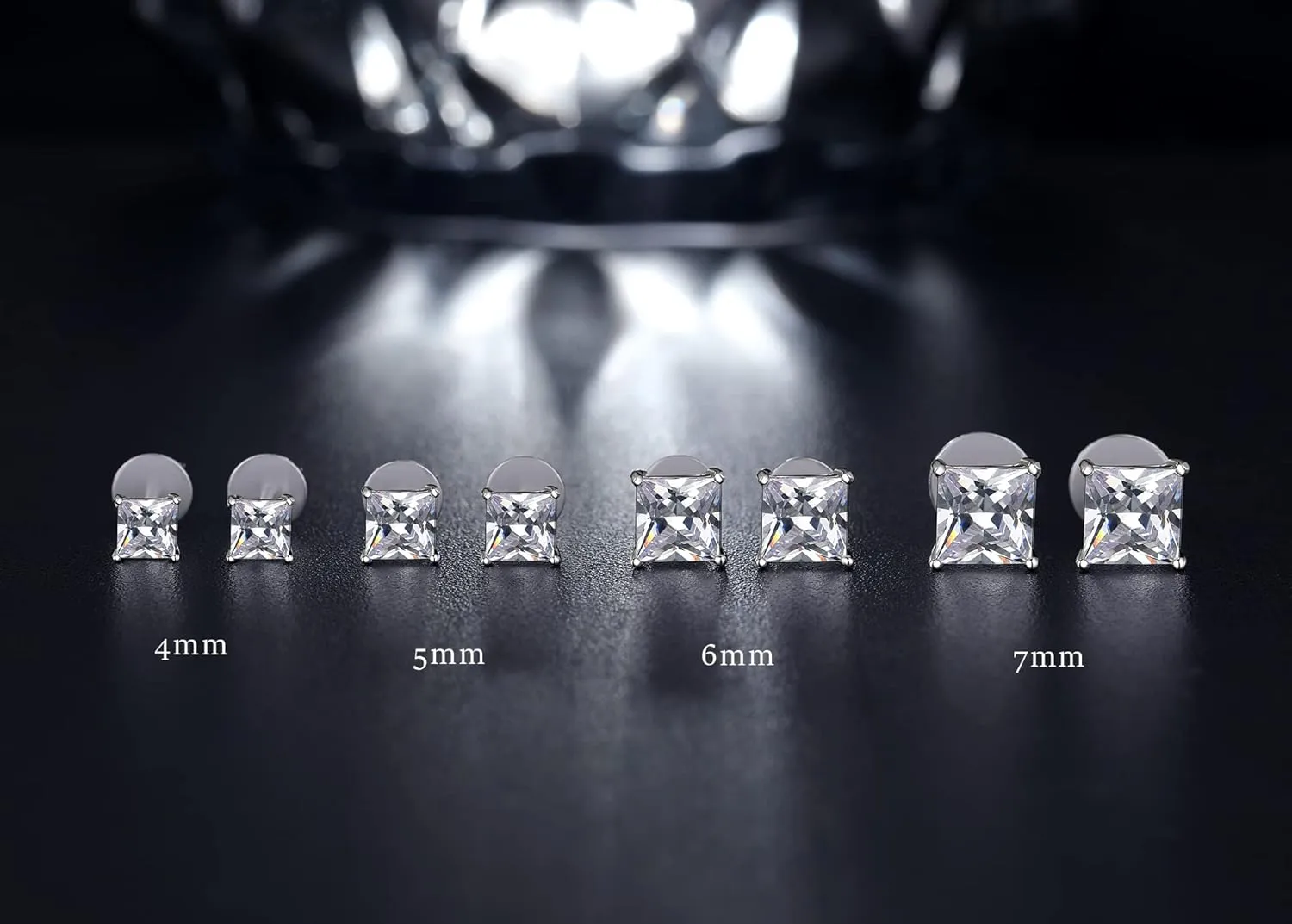Jiamiaoi 18k White Gold Plated Simulated Diamond Stud Earrings Screw Back Sterling Silver Cubic Zirconia Stud Earrings Set 4 Millimeters-8 Millimeters Nickle Free Hypoallergenic Earring Studs