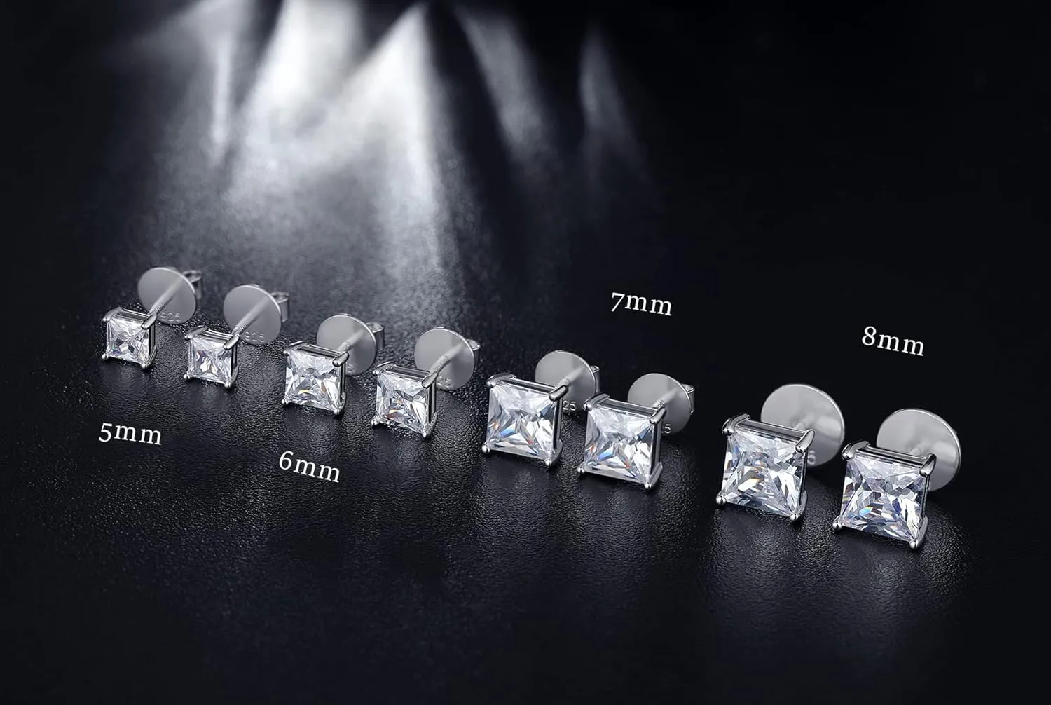 Jiamiaoi 18k White Gold Plated Simulated Diamond Stud Earrings Screw Back Sterling Silver Cubic Zirconia Stud Earrings Set 4 Millimeters-8 Millimeters Nickle Free Hypoallergenic Earring Studs