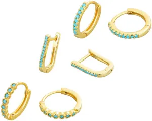 JILIYUPA 3 Pcs 14K Gold Plated handmade turquoise Hoop Earrings for Women, Geometric U-Shaped Huggie Hoop Earring Gift for Women Girls