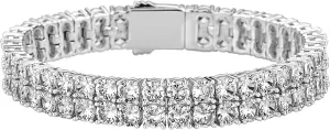 JINAO 2 Row Tennis Bracelet Iced Out Bling Cubic Zirconia Lab Simulated Diamond Bracelet14K Gold Plated Wrist Chain Hip Hop Jewelry for Men Women