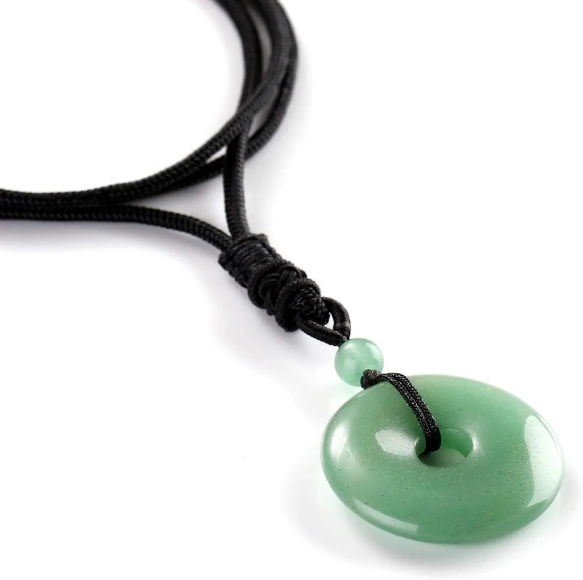 Jovivi 30mm Circle Donut Healing Crystals Necklace Natural Semi-Precious Chakra Gemstone Stone Amulet Lucky Coin Donuts Charm Protection Quartz Reiki Pendant Necklace for Men Women Adjustable Rope