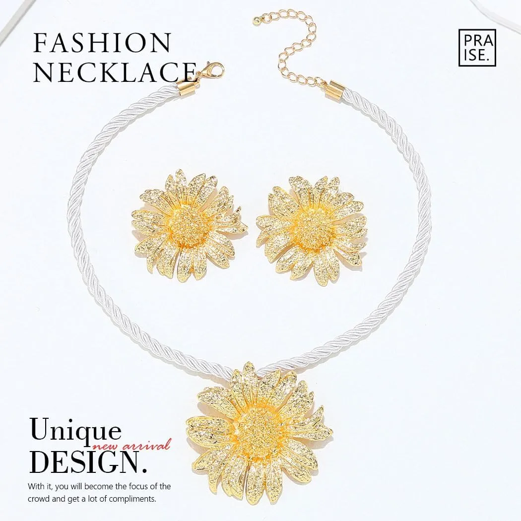 Jovono Boho Gold Jewelry Set Starfish Daisy Pendant Necklace Earrings Set Sunflower Rope Necklace Sets for Women and Girls