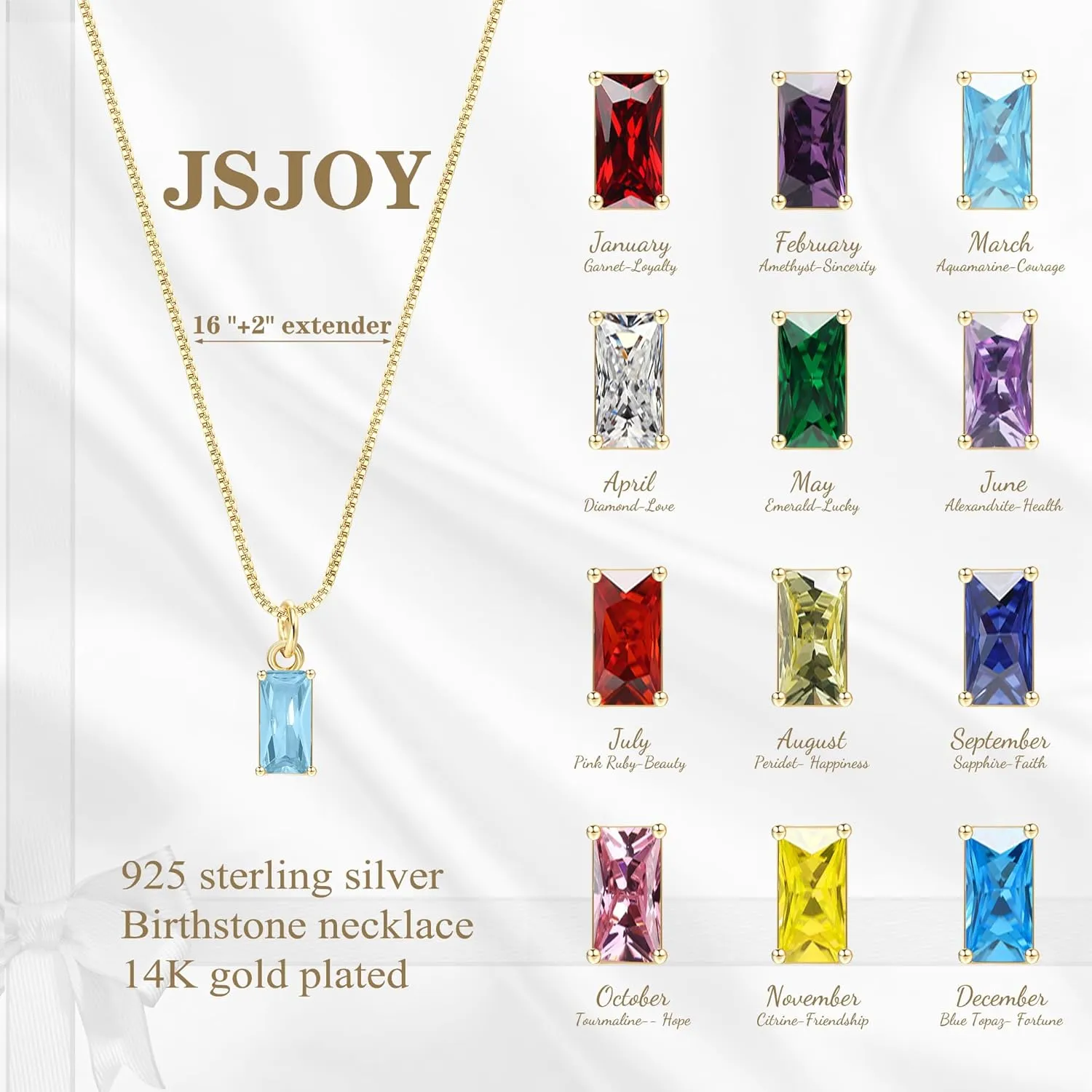 JSJOY 925 Sterling Silver Necklace 12 Birthstone Necklace Dainty Gold Necklace Womens Choker Necklaces for Teen Girls Birthday Gifts for Women