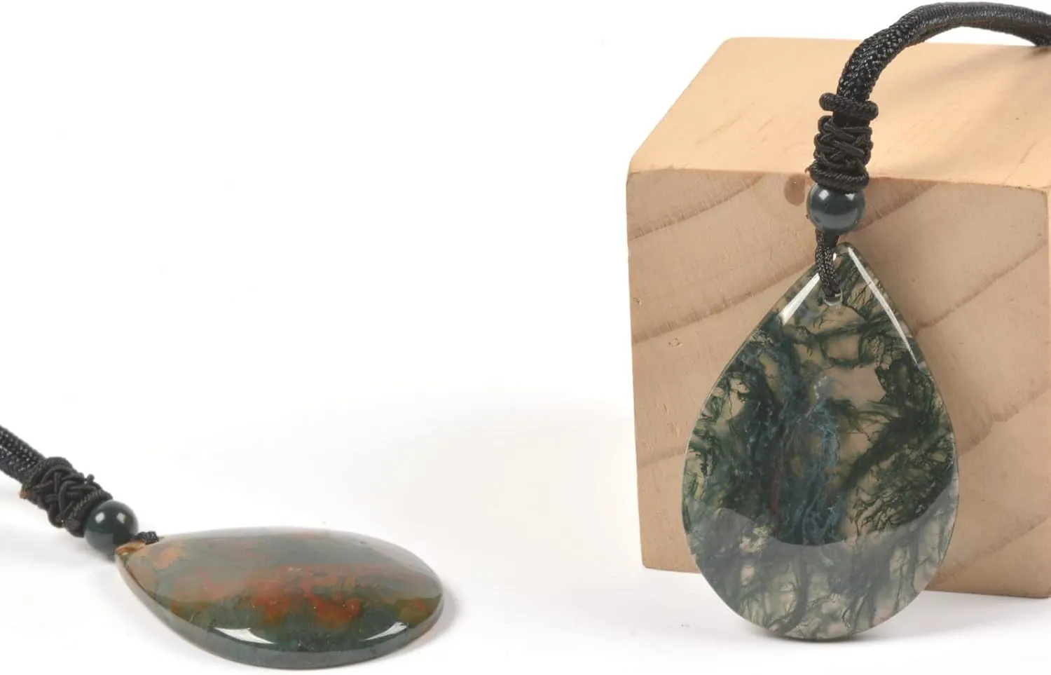 Justinstones Natural Moss Agate Multiple Shapes Freeform Beads Pendant Hand Weaving Cord Necklace Adjustable Braided Cord Necklace 18 to 28 Inch