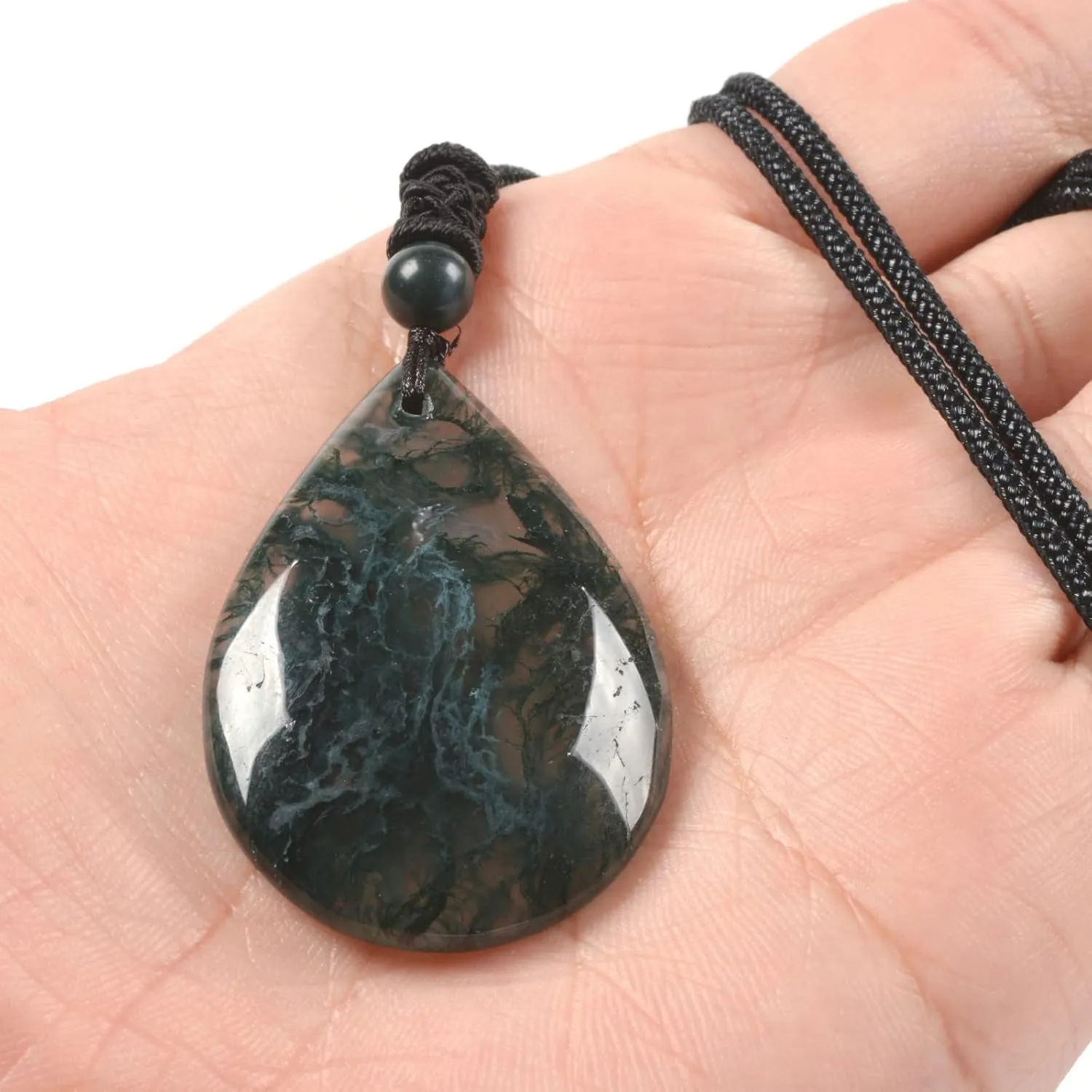 Justinstones Natural Moss Agate Multiple Shapes Freeform Beads Pendant Hand Weaving Cord Necklace Adjustable Braided Cord Necklace 18 to 28 Inch