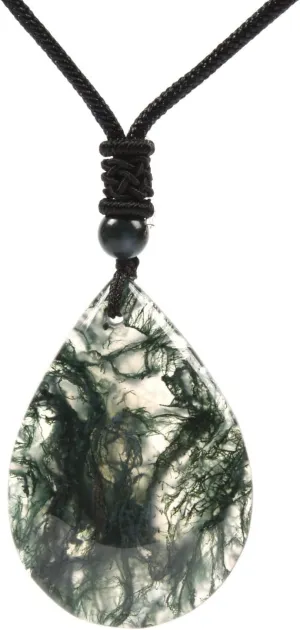 Justinstones Natural Moss Agate Multiple Shapes Freeform Beads Pendant Hand Weaving Cord Necklace Adjustable Braided Cord Necklace 18 to 28 Inch