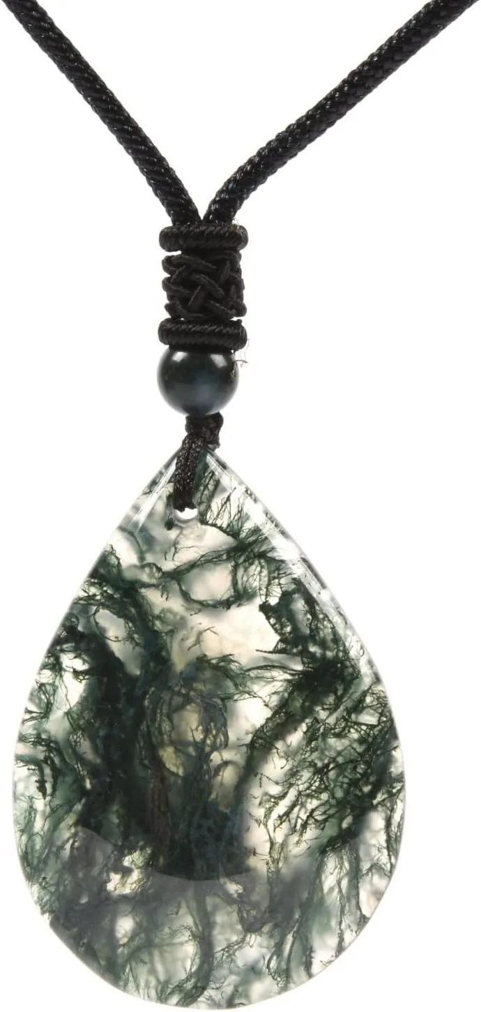Justinstones Natural Moss Agate Multiple Shapes Freeform Beads Pendant Hand Weaving Cord Necklace Adjustable Braided Cord Necklace 18 to 28 Inch