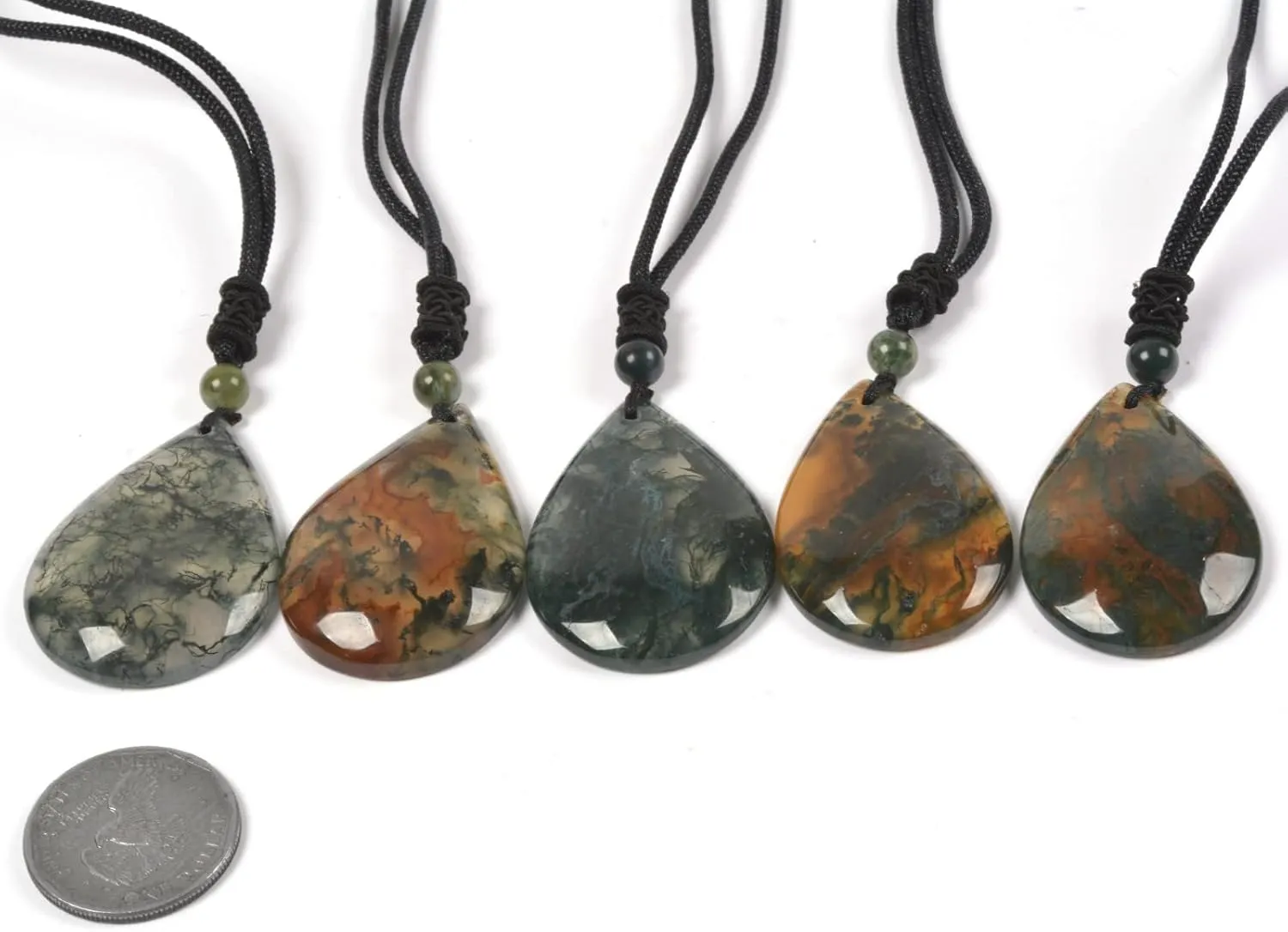 Justinstones Natural Moss Agate Multiple Shapes Freeform Beads Pendant Hand Weaving Cord Necklace Adjustable Braided Cord Necklace 18 to 28 Inch