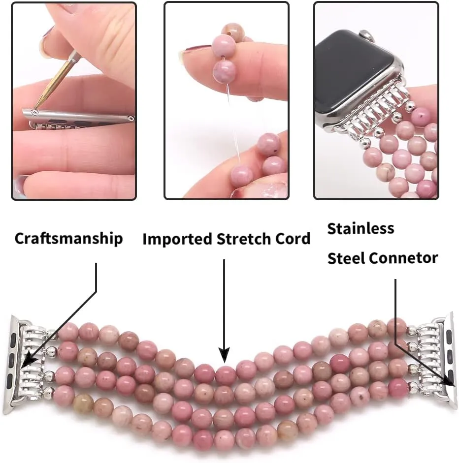 KAI Top Beaded Bracelet Compatible with iWatch Band 38mm 40mm 41mm 42mm 44mm 45mm 46mm 49mm Women, Stone Beaded Elastic Stretch Replacement Strap for Apple Watch Ultra SE Series 10 9 8 7 6 5 4 3 2 1