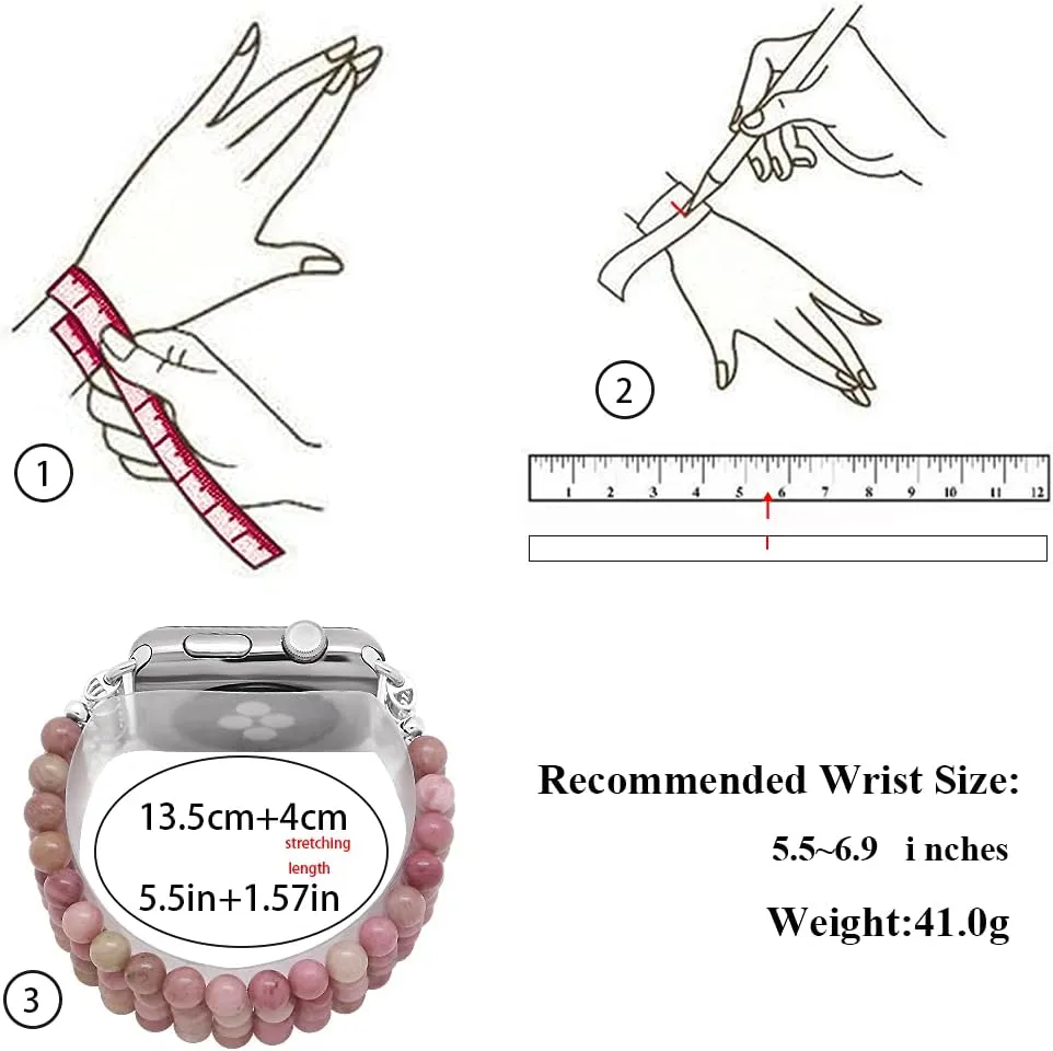 KAI Top Beaded Bracelet Compatible with iWatch Band 38mm 40mm 41mm 42mm 44mm 45mm 46mm 49mm Women, Stone Beaded Elastic Stretch Replacement Strap for Apple Watch Ultra SE Series 10 9 8 7 6 5 4 3 2 1
