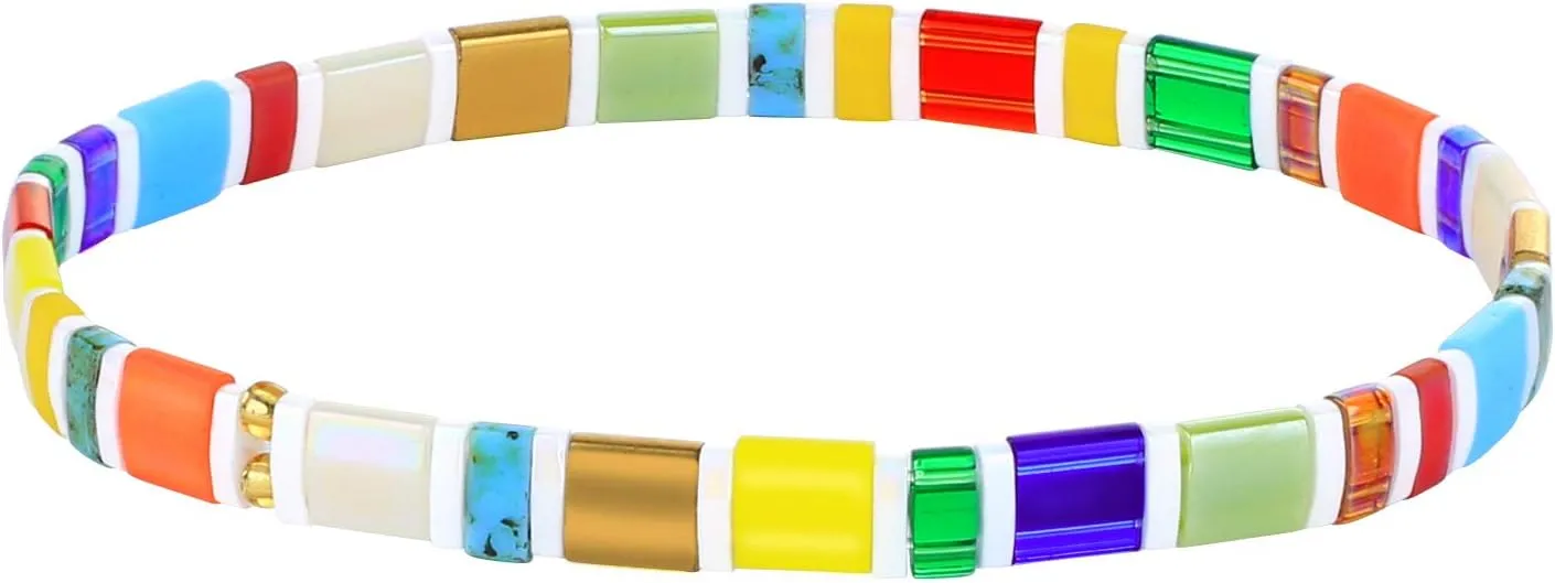 KELITCH Women Tila Beads Charm Bracelet Stretch Bracelets Candy Colors Wrap Friendship Bracelets