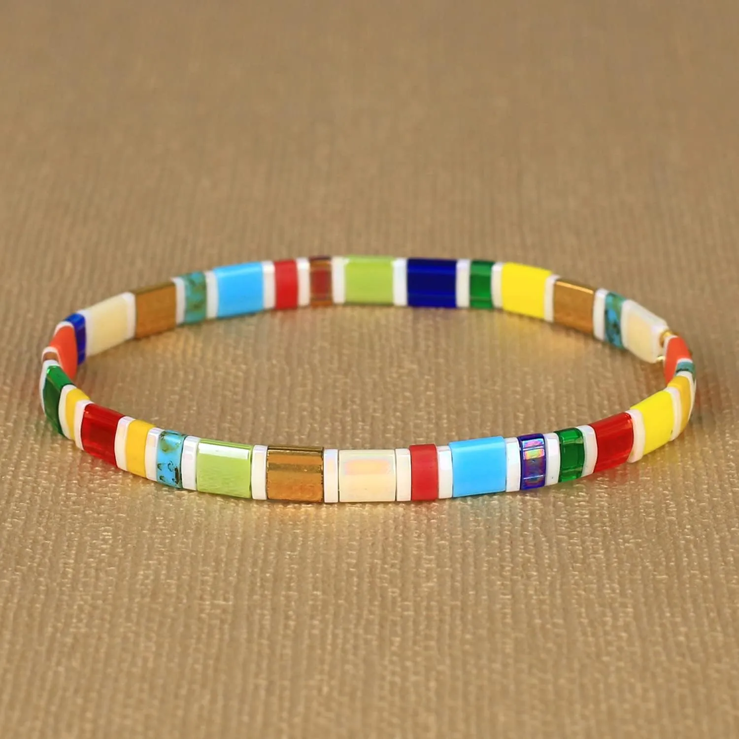 KELITCH Women Tila Beads Charm Bracelet Stretch Bracelets Candy Colors Wrap Friendship Bracelets