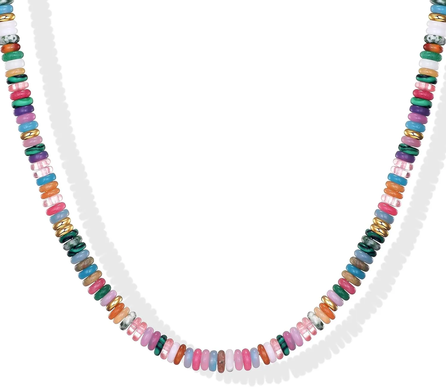 KesaPlan Natural Stone Beaded Choker Necklace for Women, Handmade Gemstone Puka Shell Summer Beach 14K Gold Necklace Jewelry