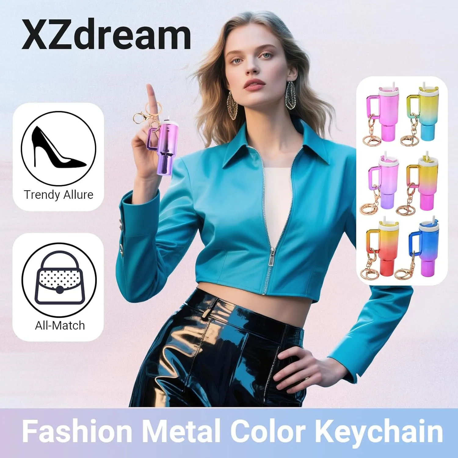 Keychain Charms,4PCS Gradient Fashion Mini Tumbler Keychain,Stanley Cup Key Chain,Women Girls Bulk Gifts Party Favors