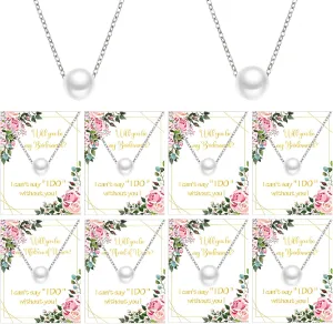 Kigeli 8 Pcs Pearl Pendant Necklace Bridesmaid Jewelry Wedding Gifts for Bridal Party With Card for Woman Wedding Proposal
